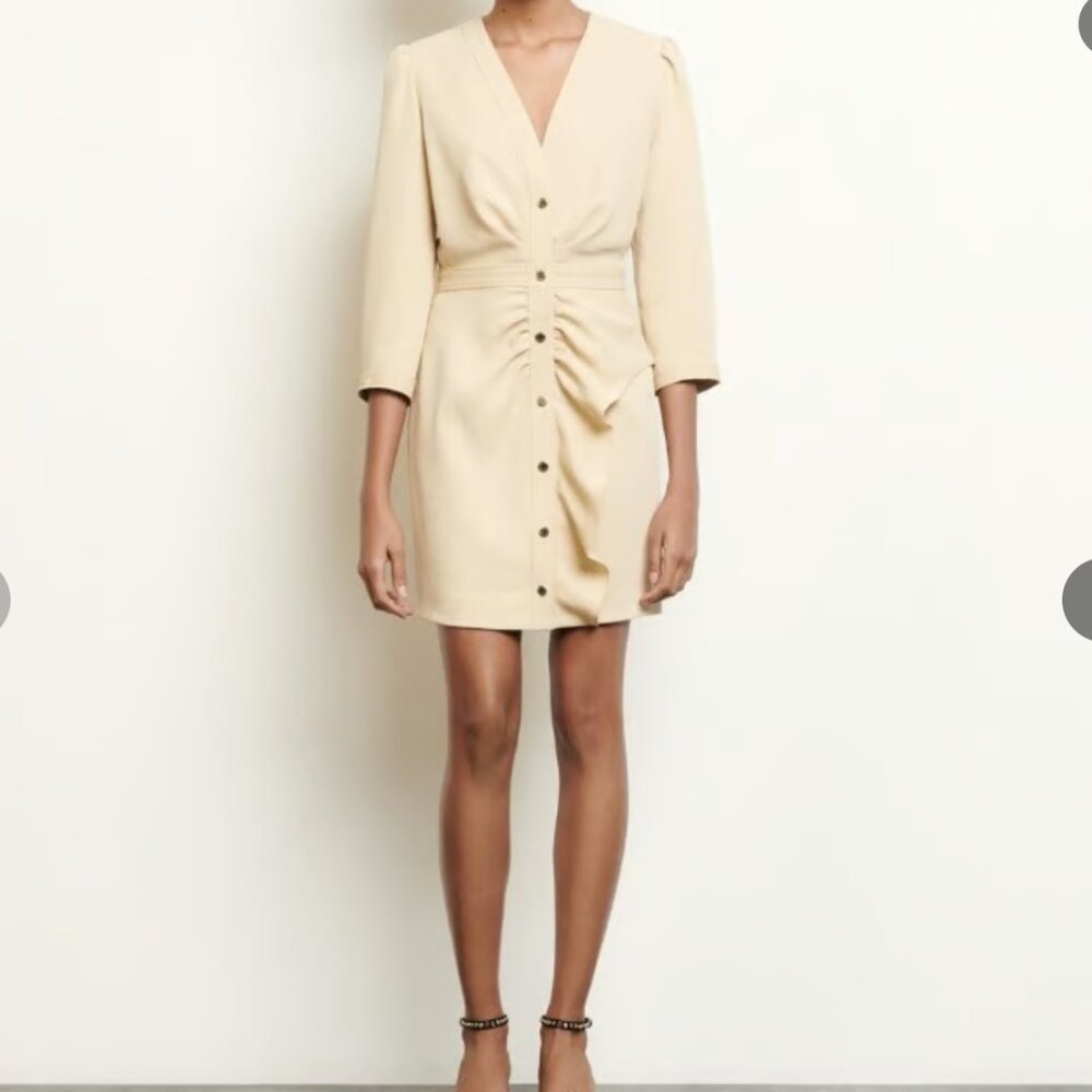 SANDRO Ruffle-trim Shirt Dress In Neutrals